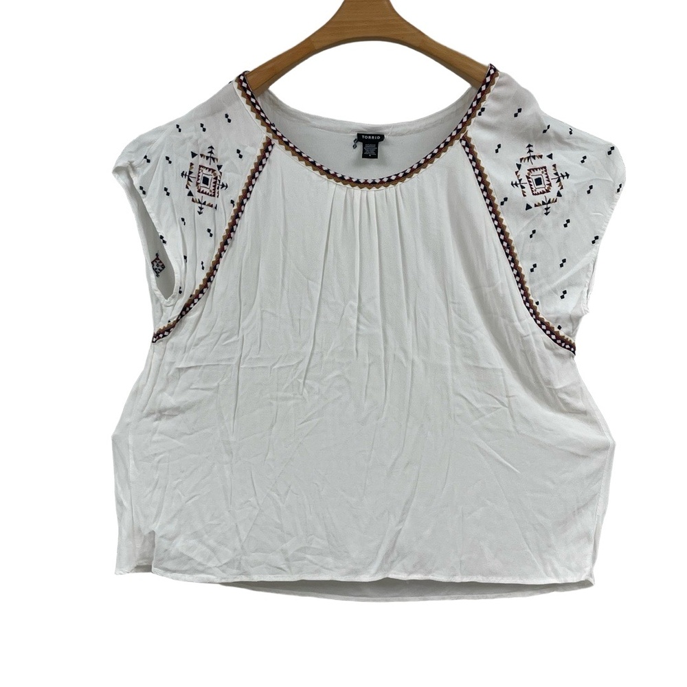 TORRID‎ Ivory Floaty Boho Embroidered Short Sleeve Shirt Size 4x